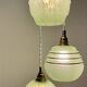Suspension triple globes vintage art déco en verre vert et doré