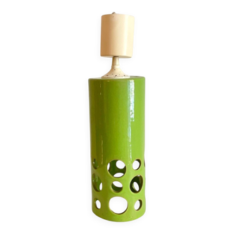 1960s Cylindrical Italian ceramic pendant lamp with circular light openings