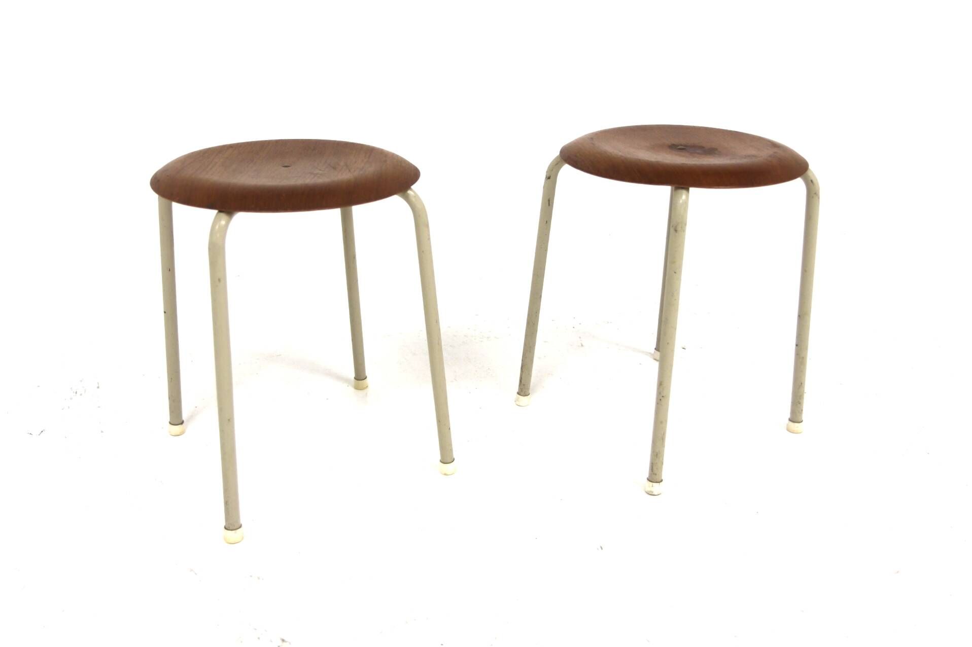 Set of 2 teak and metal stools, Sweden, 1960.