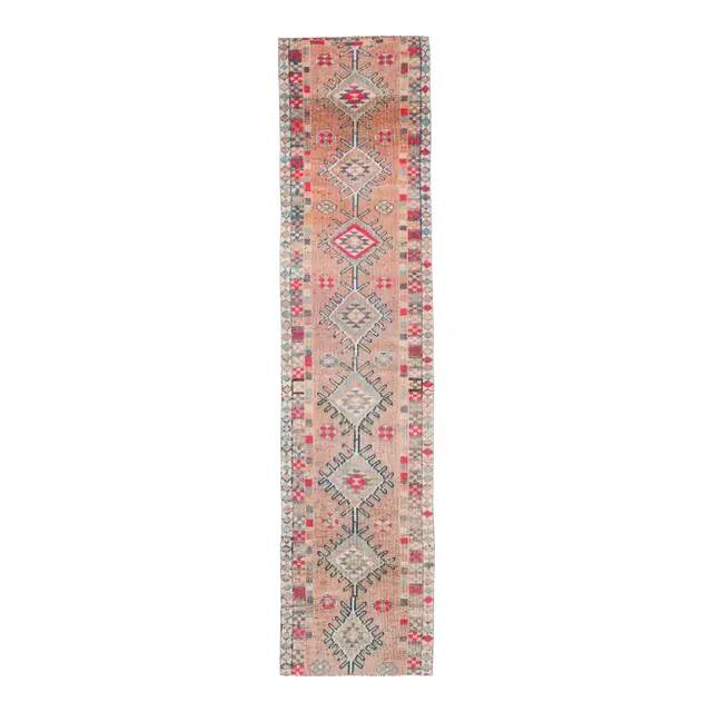 Vintage Turkish Oushak Handmade Wool Cotton Purple Runner Rug 89x375