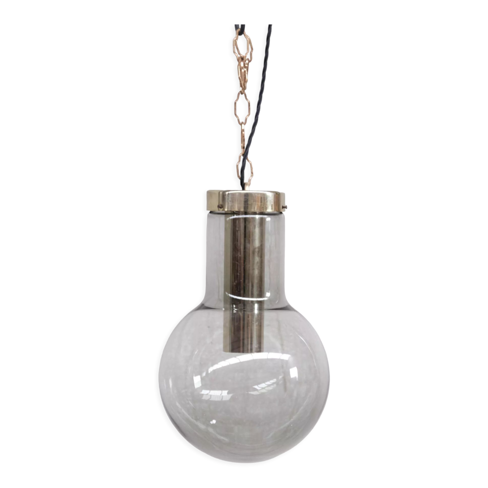 Smoked mid-century glass and brass pendant light by raak