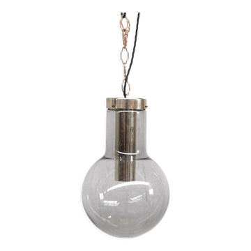 Smoked mid-century glass and brass pendant light by raak