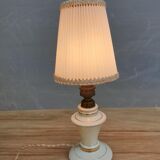 Vintage candlelight vanilla earthenware border gold and rhodoid lampshade pleated azure