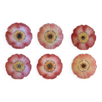 Service 6 assiettes barbotine fleurs d’églantine Delphine Massier Vallauris
