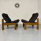 Lot of 2 adjustable wooden fabric chairs, Scandinavian design, vintage 1970s.