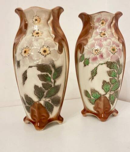 Vintage barbotine vase pair