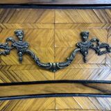 Louis XV style tomb chest of drawers in marquetry and marble