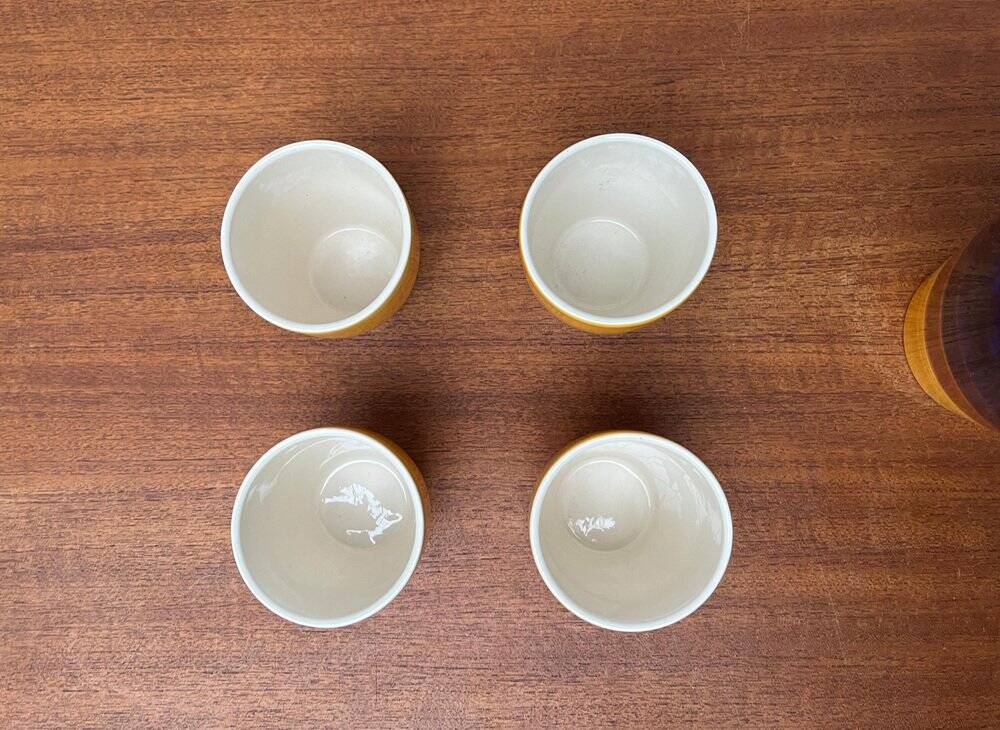 Mid-century hand-painted German décor, ceramic jug 507 with cups from Stützel & Sachs Aalen Keramik, 1960s, set of 5.