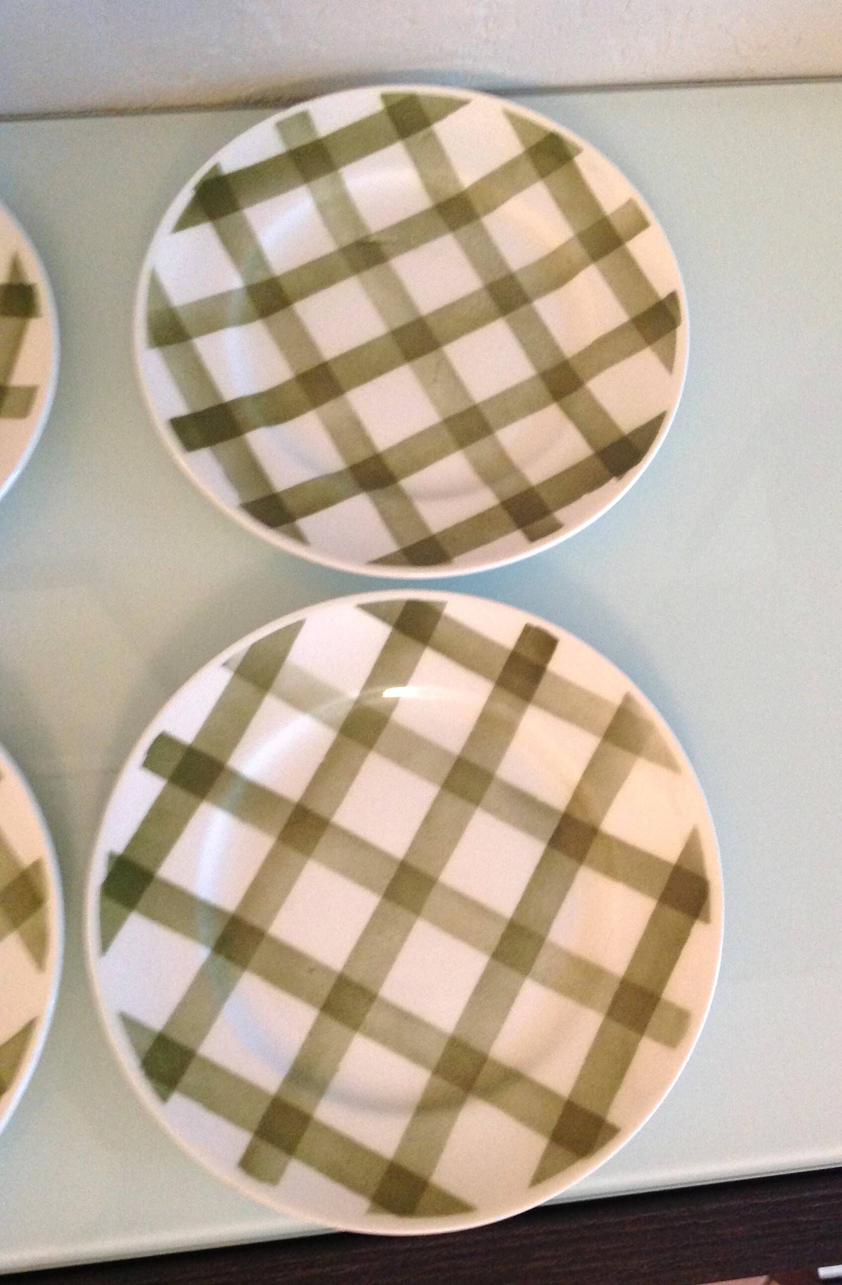 Set of six Moulin des Loups dessert plates, Nappe green model/ 50s-60s