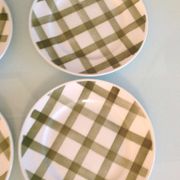 Set of six Moulin des Loups dessert plates, Nappe green model/ 50s-60s