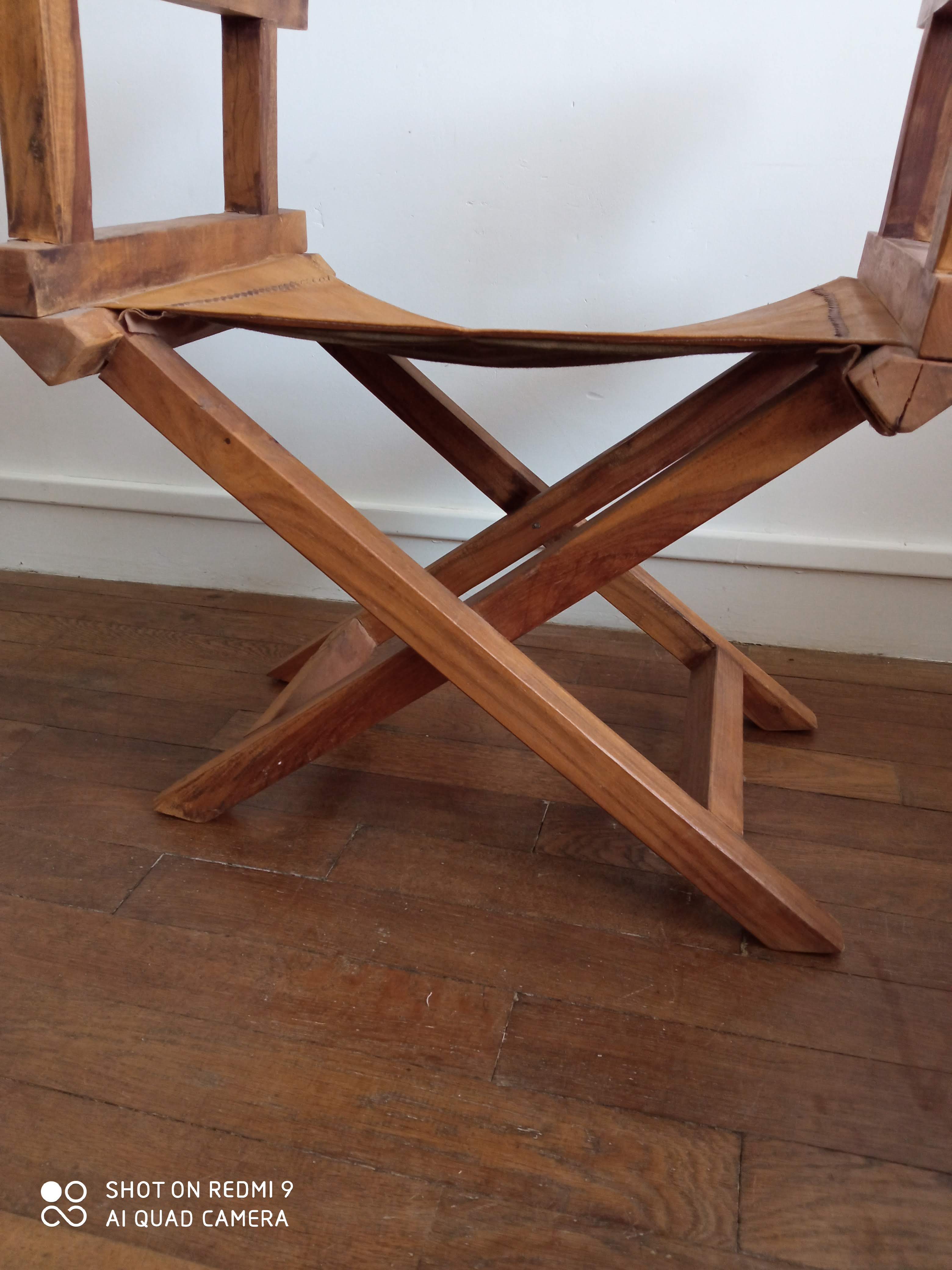 Old wood and leather safari chair