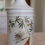 Pharmacy jar "Passiflora" porcelain Lourioux, creations Ph. Dehoulières France