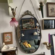 Large French Napoleon III Period Oval Bronze Wall Mirror, 19th Century
