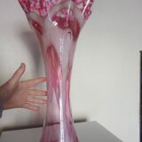 Large flared corolla vase 50cm - speckled pink & white, 70s design