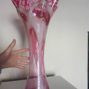 Grand vase corolle évasé 50cm - moucheté rose & blanc Design 70'