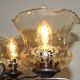 French 5 Light Mid Century Chandelier Wood Metal & Patterned Glass Shades
