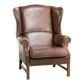 Cowhide wingback armchair in English style finished with decorative nails