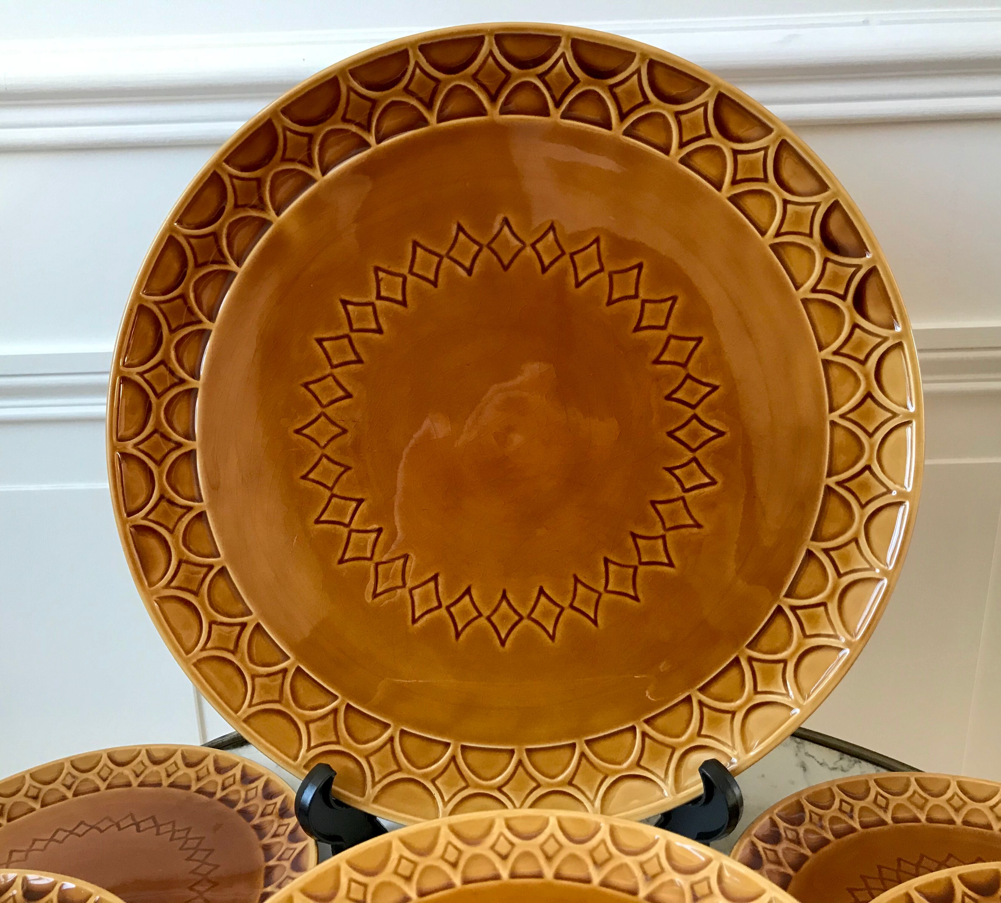 Dessert service Sarreguemines in slurry flat cake and 12 dessert plates 60s