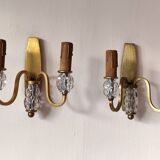 Paire d'anciennes appliques murales  avec 2 feux bronze doré  et verre