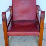 Leather and wood relaxed armchair