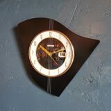 Vintage formica clock asymmetrical silent wall clock "Bayard black white lines"