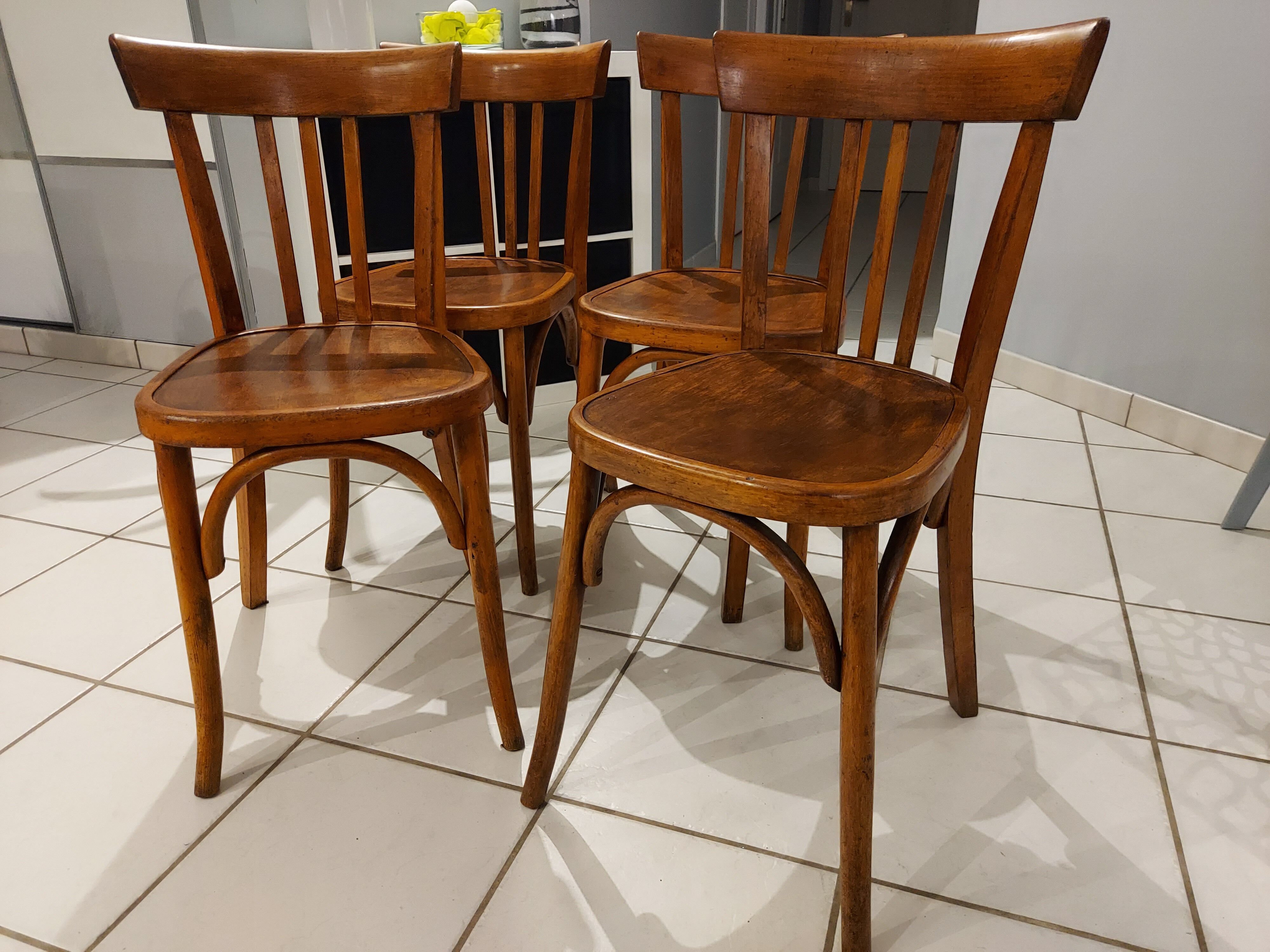 suite de 4 chaises de bistrot Fischel vintage années 1940