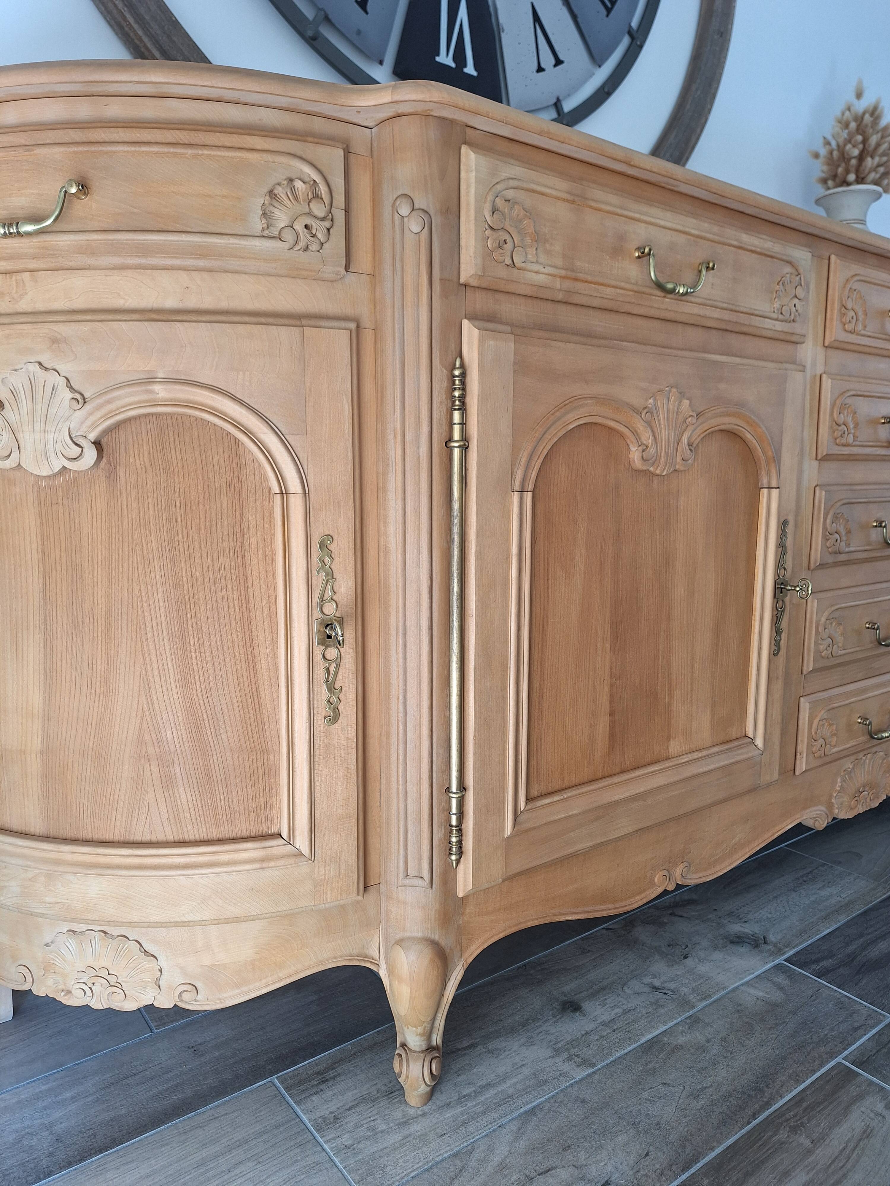 Low buffet in solid cherry wood renovated – Louis XV style – 250 cm