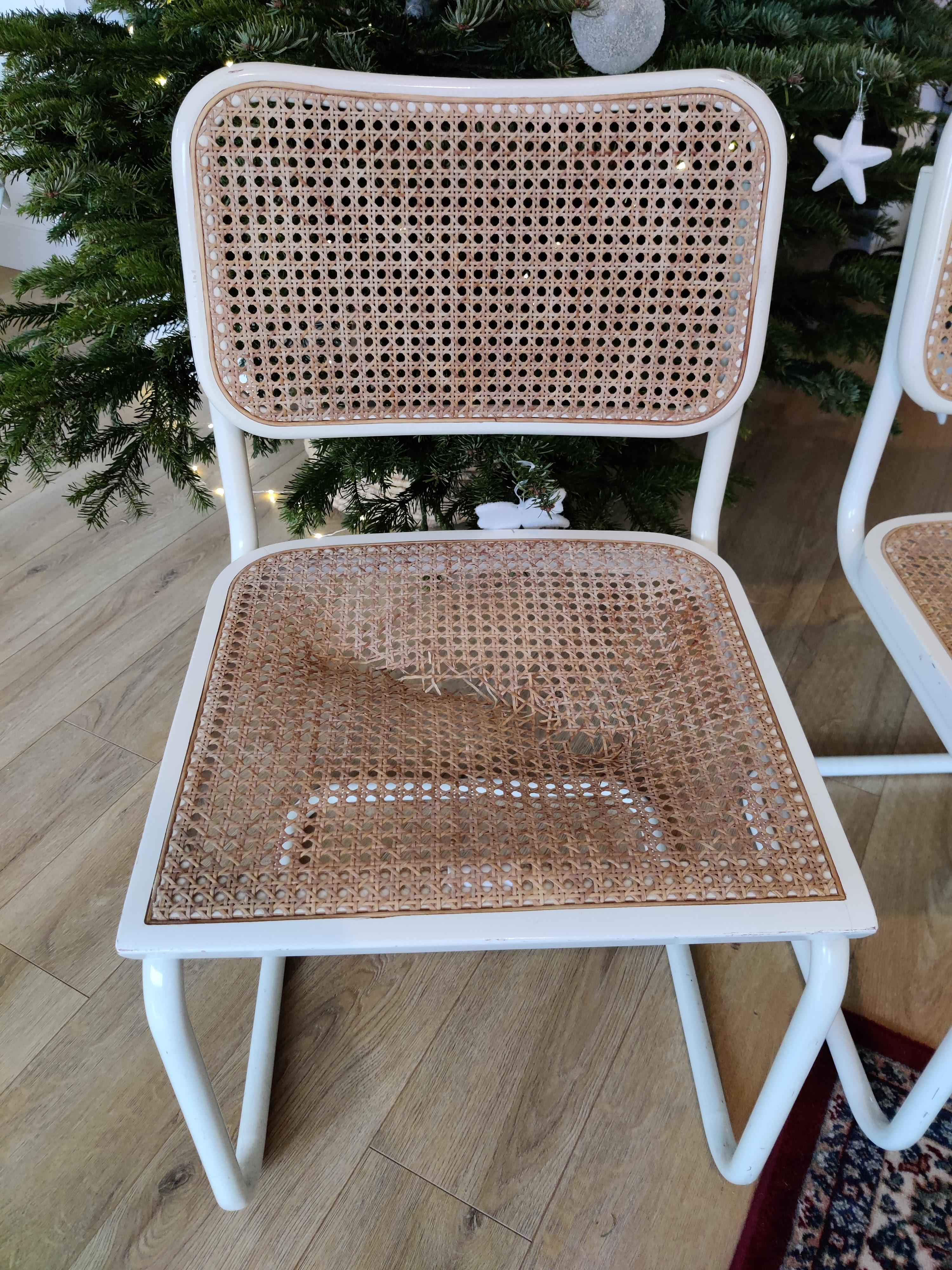 Chaise Cesca B32 Marcel Breuer blanche (assise à refaire)