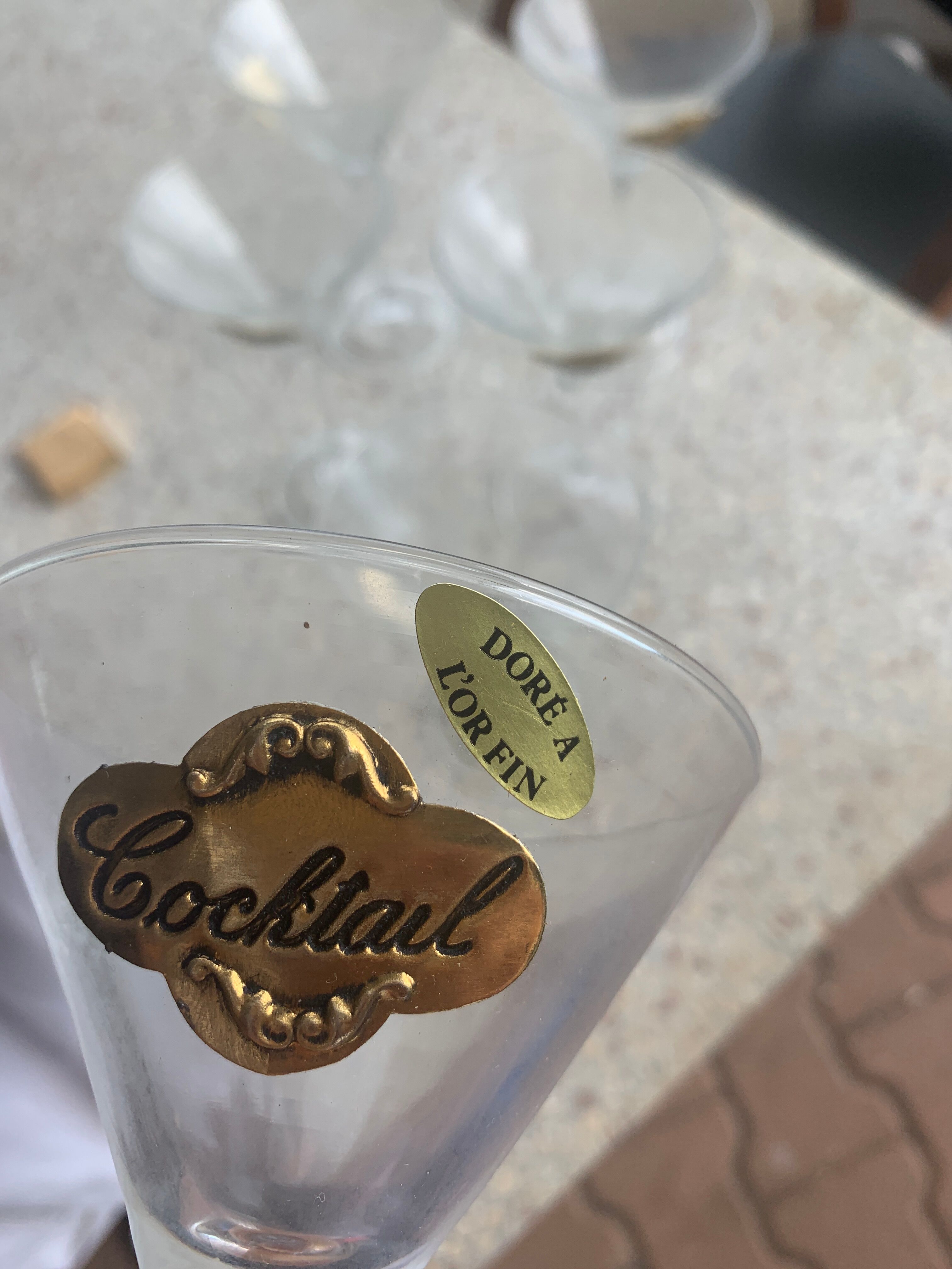 6 verres à cocktail doré à l or fin
