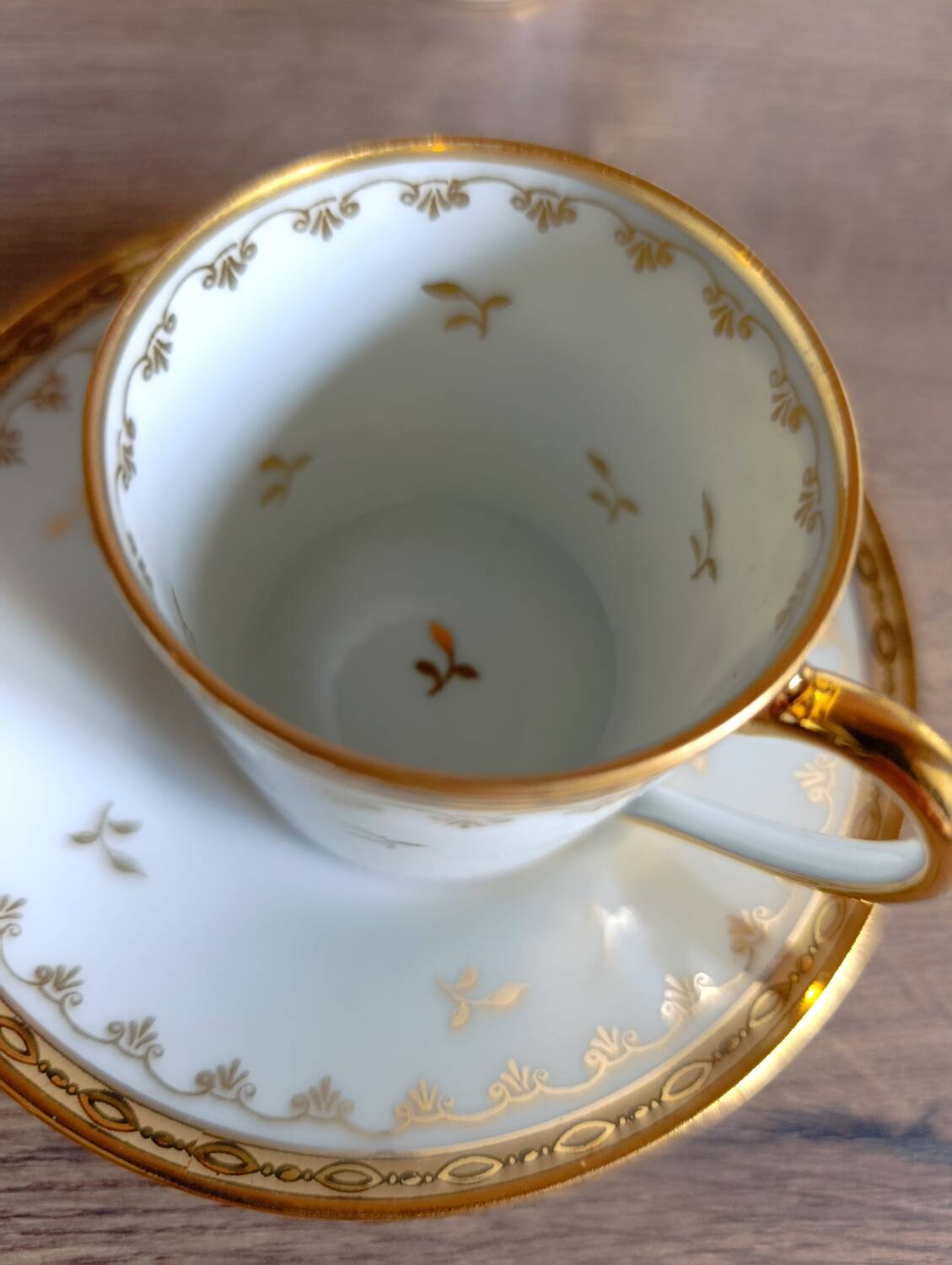 3 litre cups and saucers Empire gilded porcelain, Limoges 1950