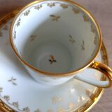 3 litre cups and saucers Empire gilded porcelain, Limoges 1950