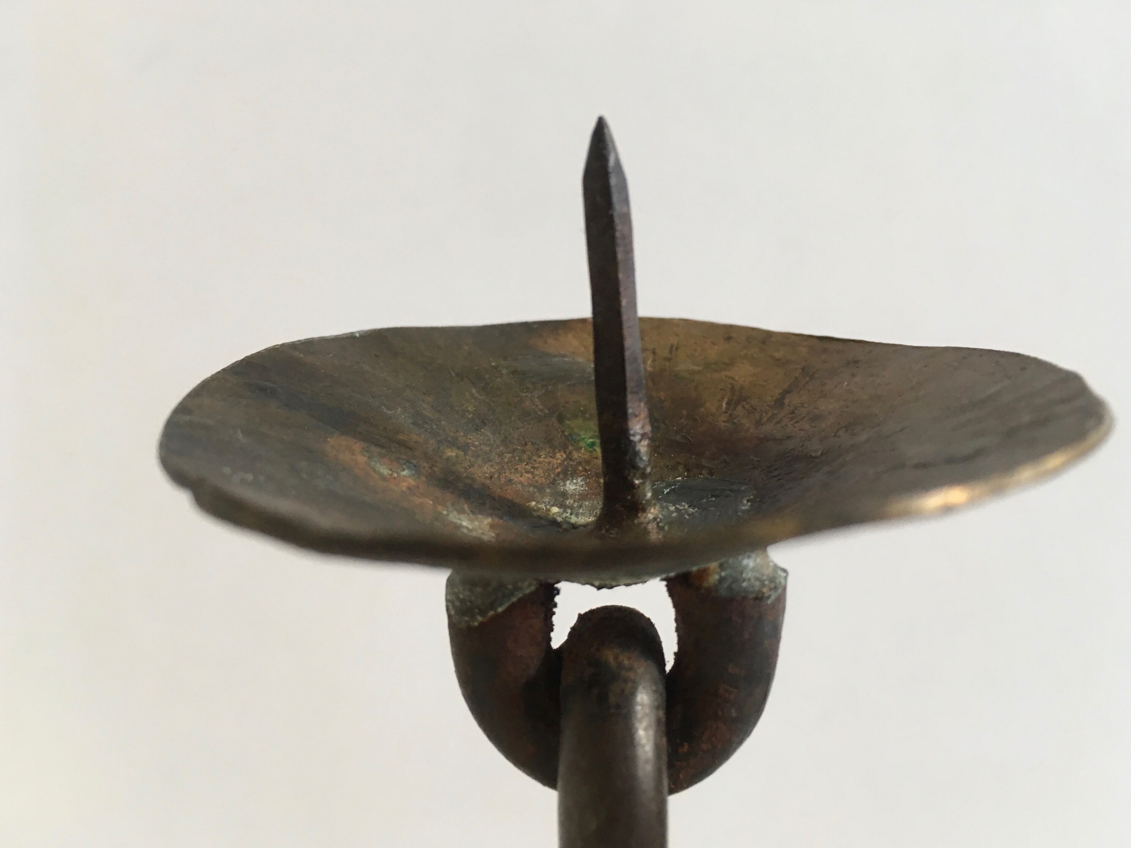 Candlestick with iron link chain and bronze cup