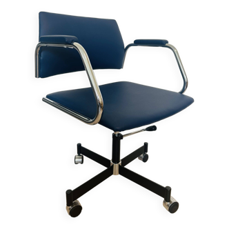 Vintage Dark Blue Office Arm Chair by Kovona from Czechoslovakia 1970’s