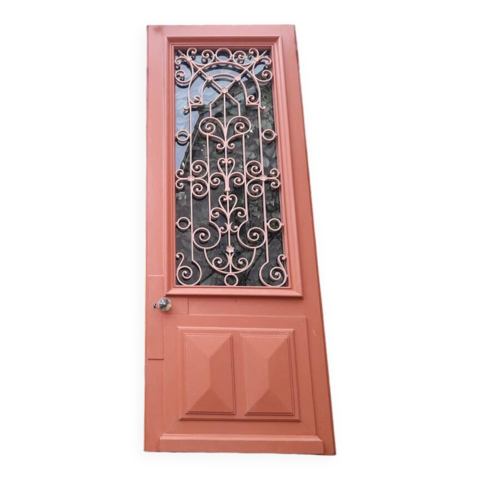 Entrance door 264x99cm old walnut oak wrought iron grille glass panel