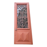 Porte d’entrée 264x99cm ancienne noyer chêne grille fer forgé panneau vitré