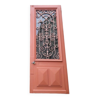 Entrance door 264x99cm old walnut oak wrought iron grille glass panel