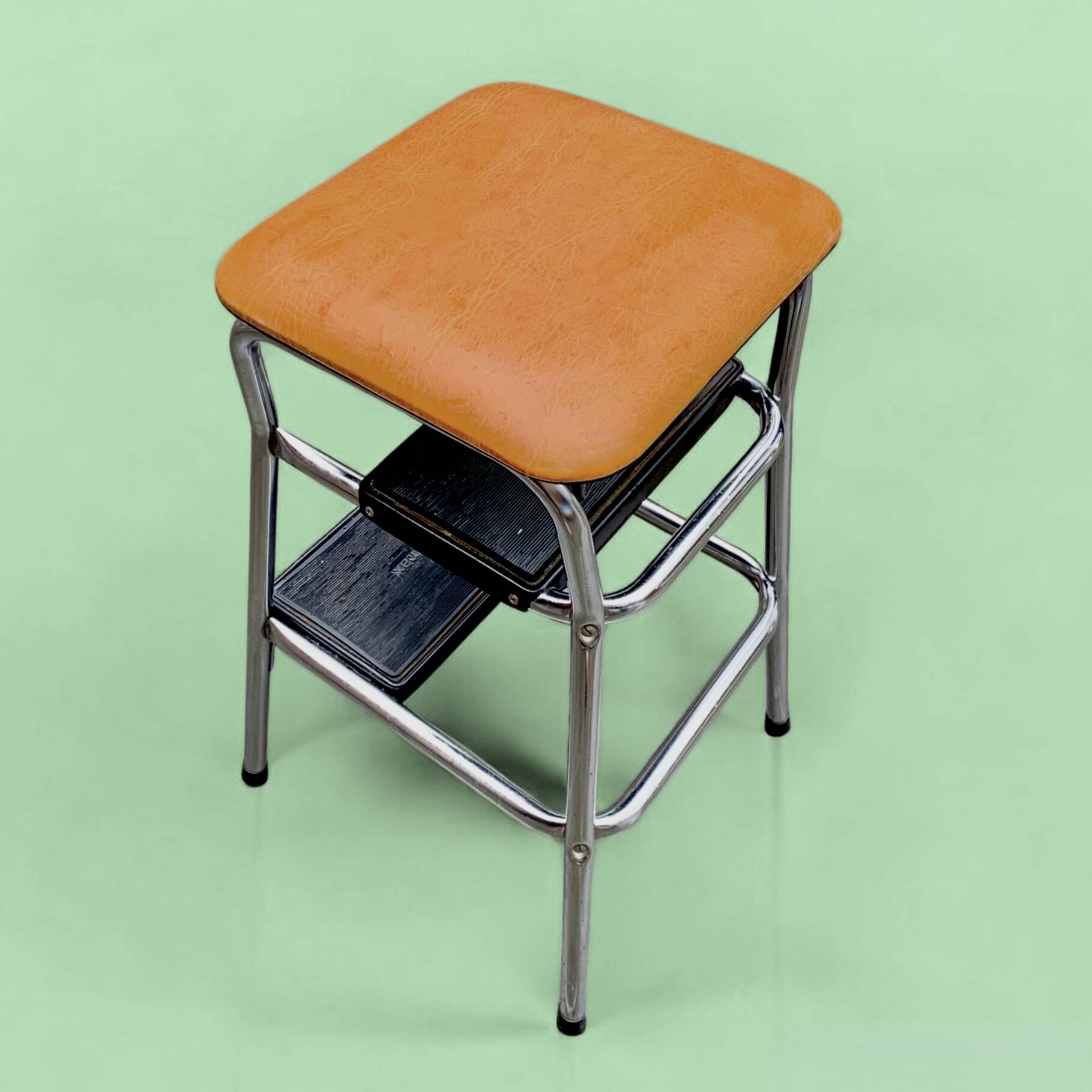 Vintage step stool in Skai and chrome metal - Hailo Klettermax