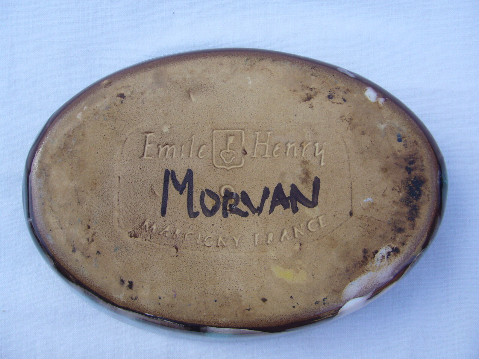 Vintage oval dish signed Emile Henry to Marcigny Morvan
