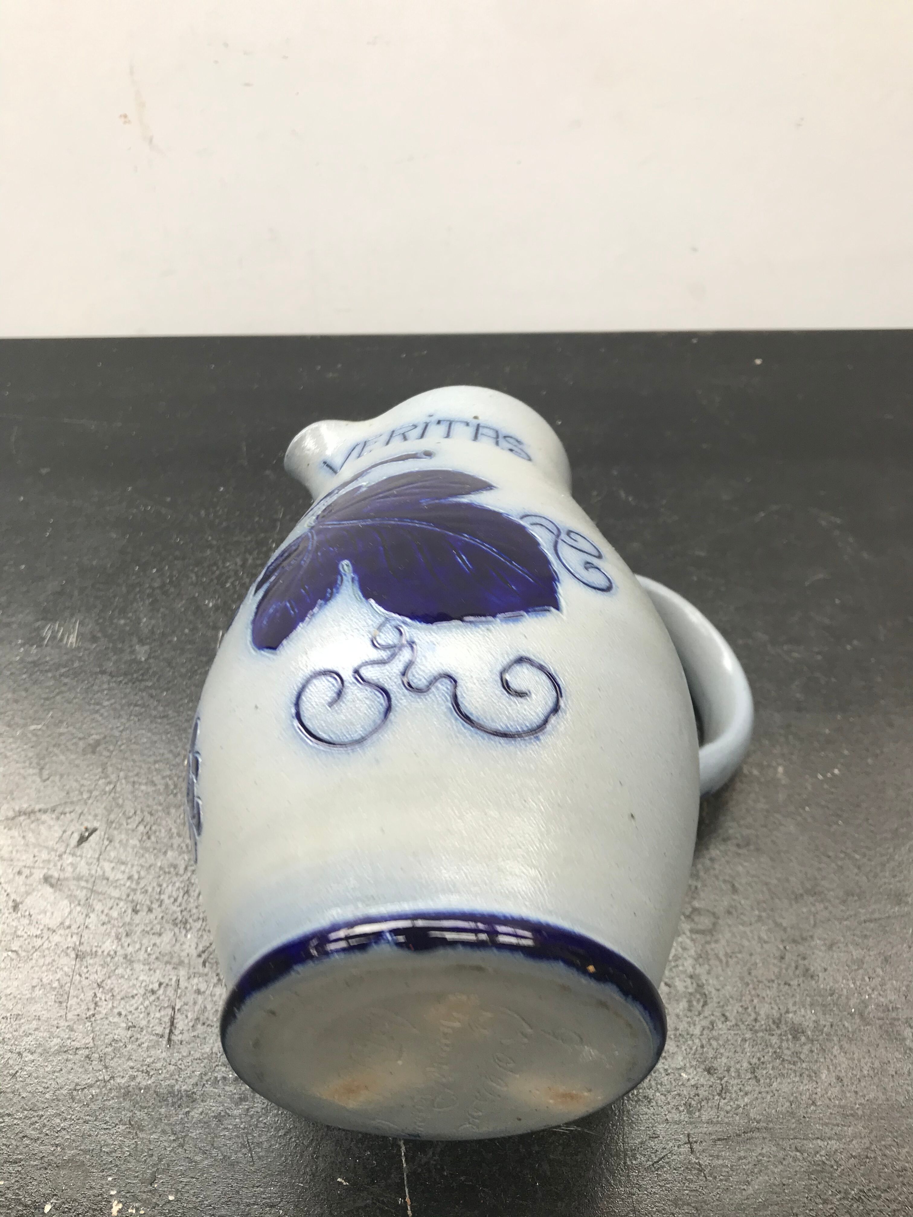 Former betschdorf pitcher blue sandstone enamelled decor vintage vines