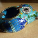 Bronze Owl Ashtray + Cloisonné Enamel
