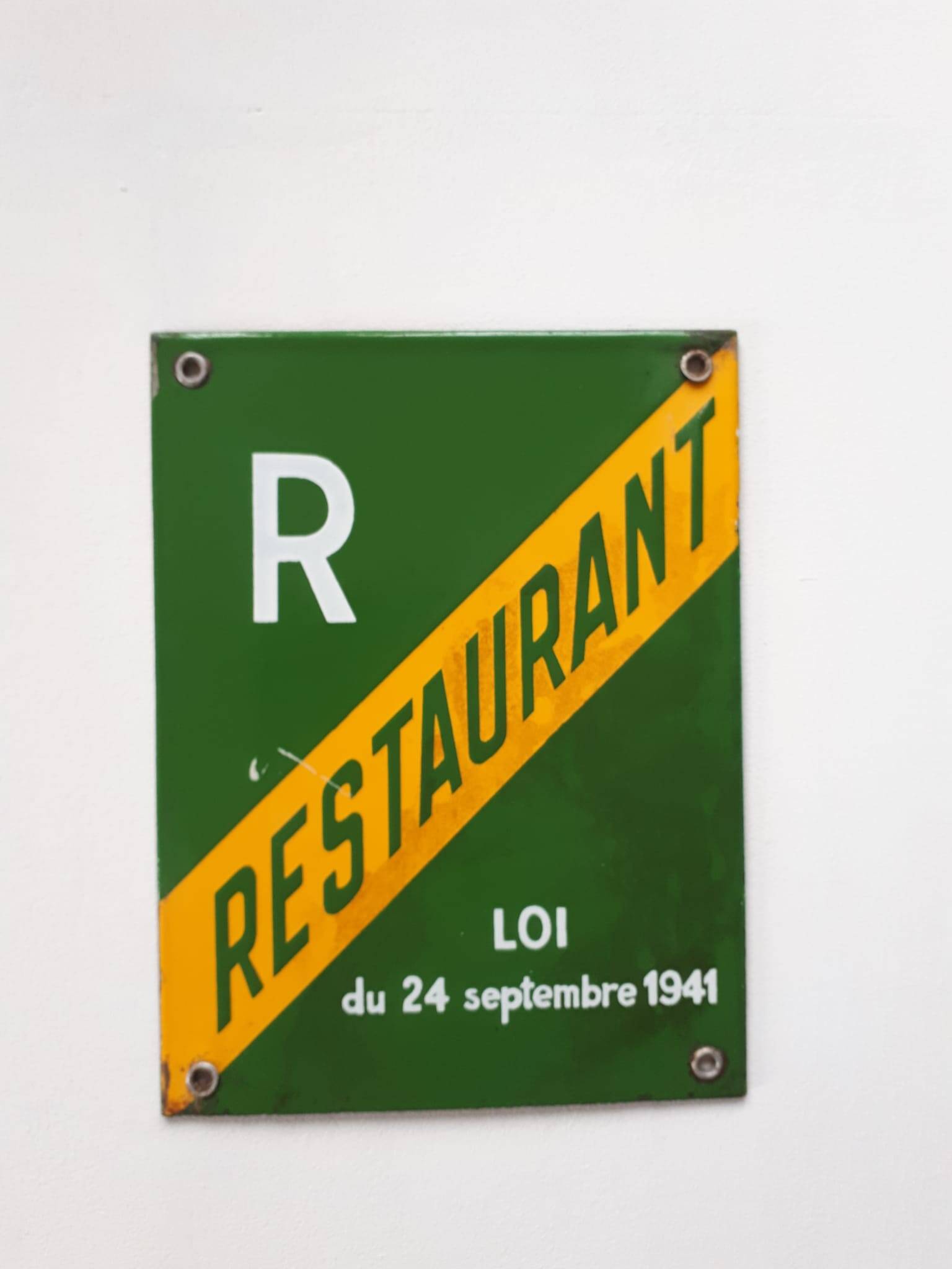 Enameled plaque "Restaurant" - Second World War - 1940 1941