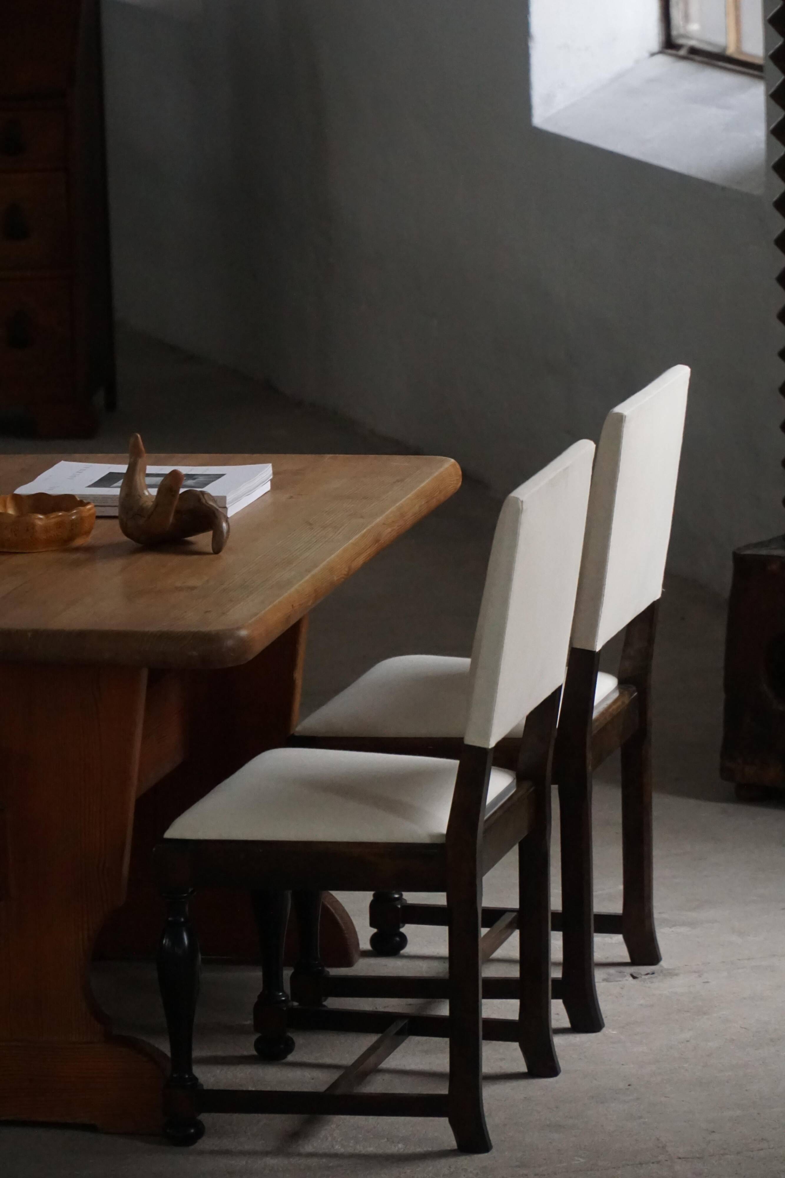 Set of 6 Swedish Grace dining chairs in birch with new upholstery, 1920s.