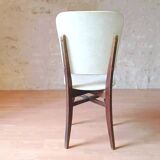 5 vintage chairs from the 60s, white leatherette, mahogany wood
