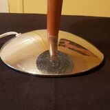 Mushroom "liner" lamp in wood and chrome metal.