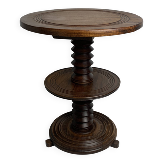 Brutalist Wood Turned Screw Press Side Table in the style of Dudouyt