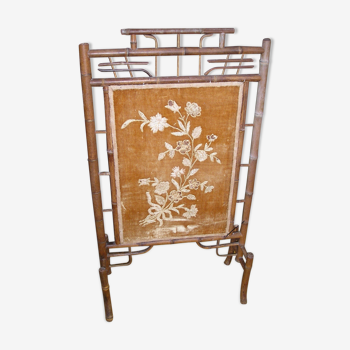 Antique bamboo and velvet fireplace screen