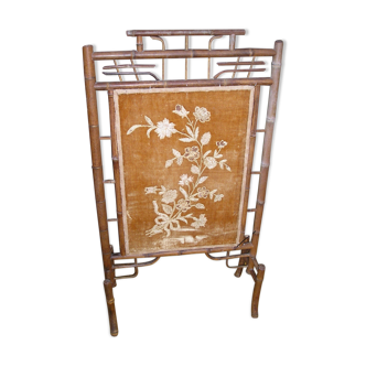 Antique bamboo and velvet fireplace screen