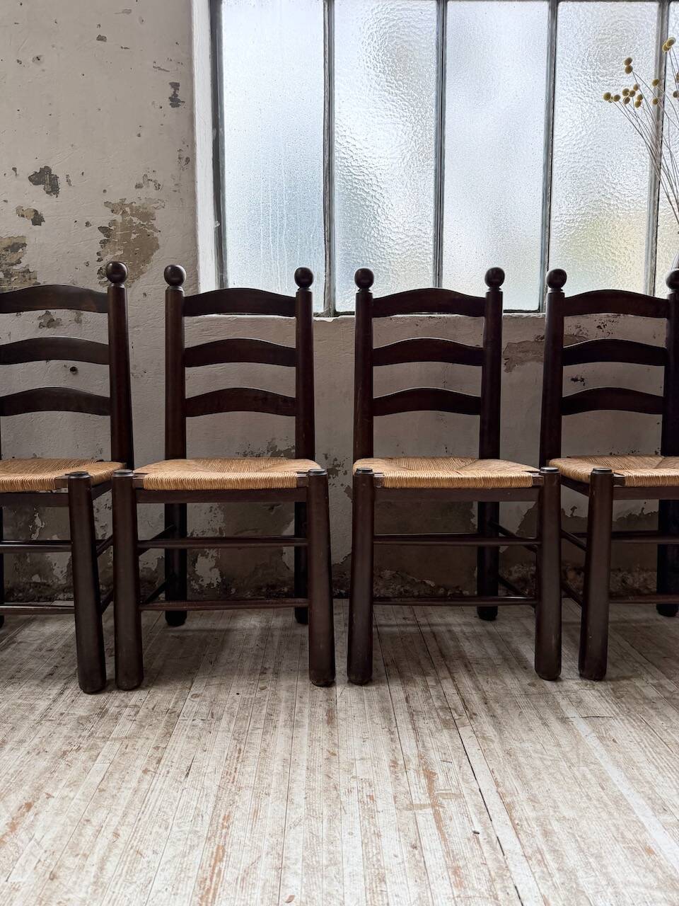 Straw chairs oak 1940s Dudouyt