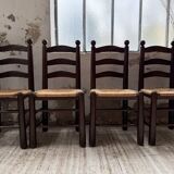 Straw chairs oak 1940s Dudouyt