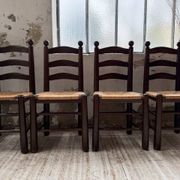 Straw chairs oak 1940s Dudouyt